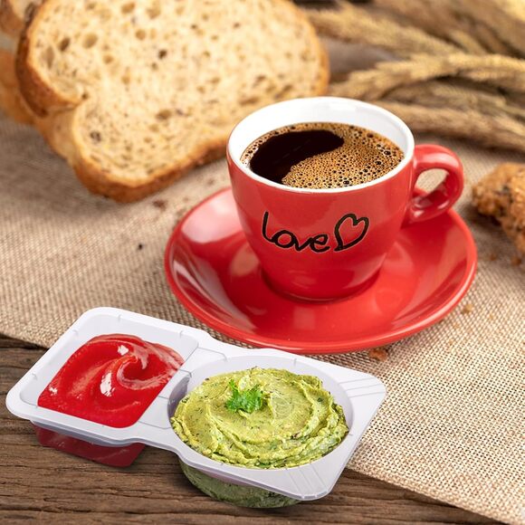 20 Pack Disposable Snack Containers with Lids, Double Compartment Sauce Cups - Picture 4 of 9